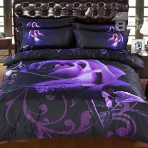 Mysterious Noble Purple Rose 5-Piece Black Comforter Sets