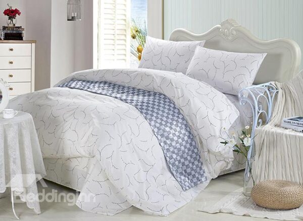 Noble Concise Style 4-Piece White Cotton Duvet Cover Sets