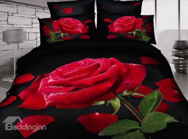Top Selling Romantic Rose Print 100% Cotton 3D Duvet Cover