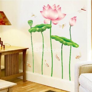 Gorgeous Pure Lotus Flower and Dragonfly Wall Sticker