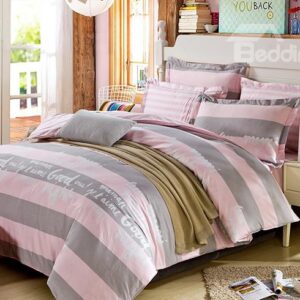 100% Cotton Distict English Words and Strip Print 4-Piece Bedding Sets