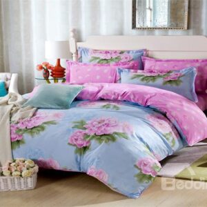 Beautiful Pink Floral Print 4-Piece Cotton Bedding Sets