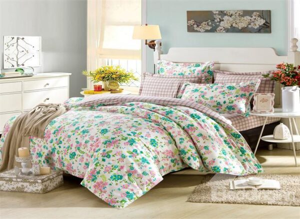 Blooming Flower World Checkered 4-Piece Bedding Sets