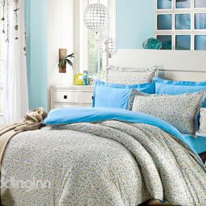 Unique Tiny Flower Pattern with Blue Background 4-Piece Cotton Duvet Cover Sets