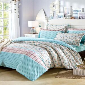 100% Cotton Beautiful Blue Flower Print 4-Piece Bedding Sets