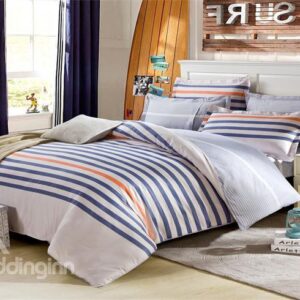 Graceful Blue and White stripe Pattern 4-Piece Bedding Sets