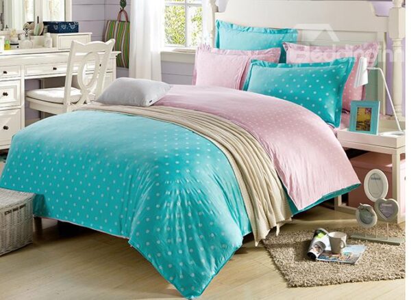 Little Pure White Polka Dot with Green Background 4-Piece Bedding Sets