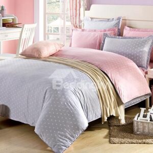 Little Pure White Polka Dot with Grey Background 4-Piece Bedding Sets