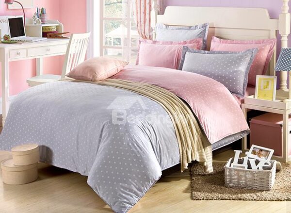 Little Pure White Polka Dot with Grey Background 4-Piece Bedding Sets