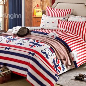 Distinctive Flavor of London Pattern and Stripe Print 4-Piece Bedding Sets