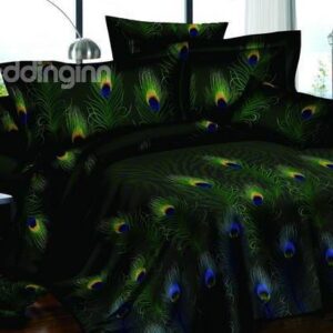 Luxurious Deluxe Pastoral Peacock Feathers Black One Pair Pillowcases