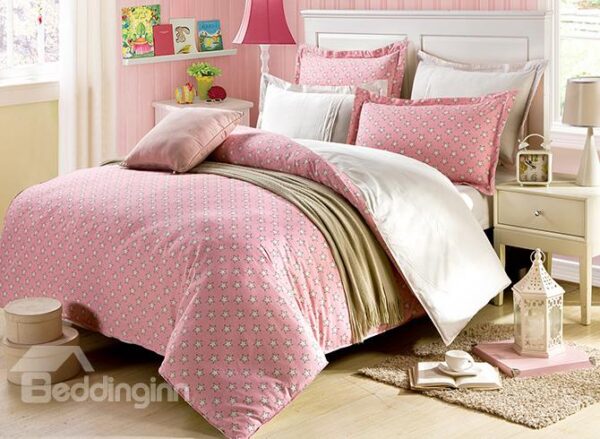 Sweet Stars in Pink Sky 100-Percent Cotton 4 Pieces Bedding Sets