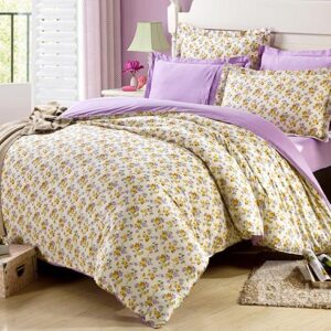 Unique Tiny Flower Pattern with Purple Background 4-Piece Cotton Duvet Cover Sets