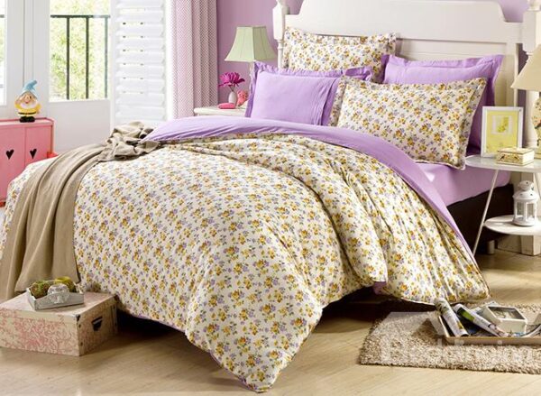 Unique Tiny Flower Pattern with Purple Background 4-Piece Cotton Duvet Cover Sets
