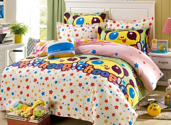 Lovely Cartoon Bears and Stars Print 4-Piece Bedding Sets