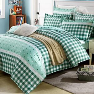 Fresh Green Checkered Squares with Stars Pattern 4-Piece Bedding Sets