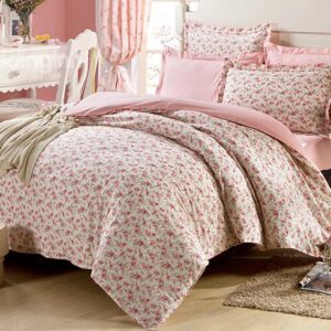 Lovely Pink Ground with Blooming Flowers Print 4-Piece Bedding Sets