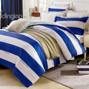 Navy and White Stripe Pattern 4-Piece Bedding Sets