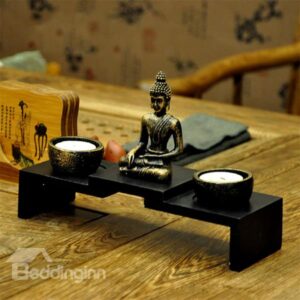 Meditating Oriental Table Art Decor Sacred Buddha Statue Two-Piece Candle Holder