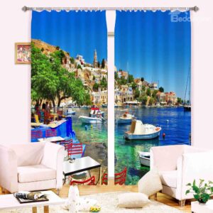 Seaside Scenery 3D Light Blocking&Energy Saving Curtain