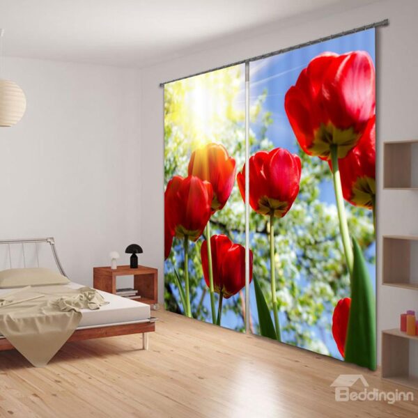 3D Gorgeous Red Flowers Thermal Insulation Curtain