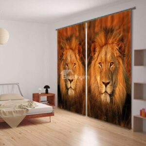 Vivid Lion Face 3D Digital Print Blackout Curtain