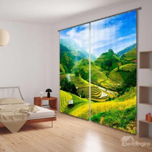 3D Terraced Fields Light Blocking&Energy Saving Curtain