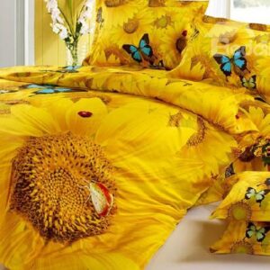 Bright Romantic Sunflowers Butterflies Print Fitted Sheet