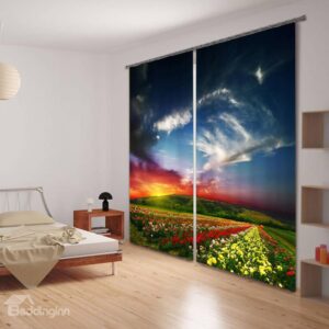 3D Sea of Flowers Scenery Light Blocking Curtain