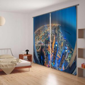 City Bird View 3D Digital Printing Blackout Curtain
