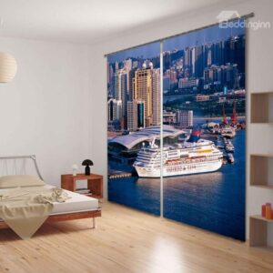 Coastal City Scene 3D Digital Printing Blackout Curtain
