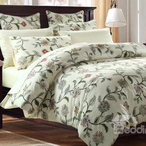 Graceful Fresh Vine Flower Print 4-Piece Cotton Duvet Cover Sets