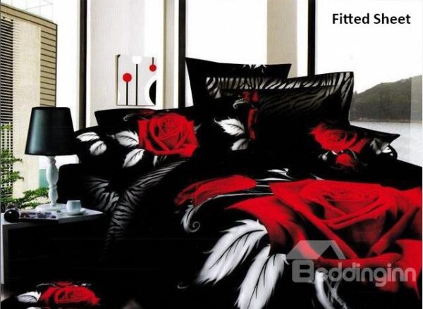 Mysterious Romantic Red Rose Design Fitted Sheet