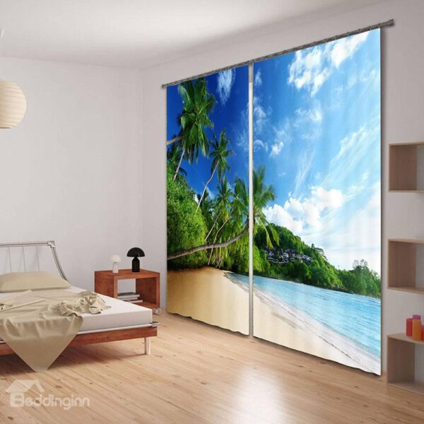 Refreshing Summer Beach Scenery Blackout 3D Curtain