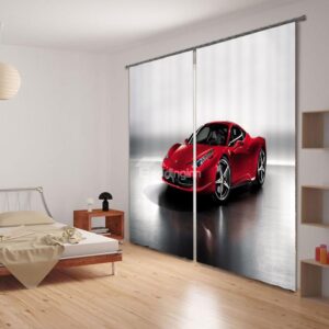 Red Fashion Car Print Polyester 3D Blackout Curtain