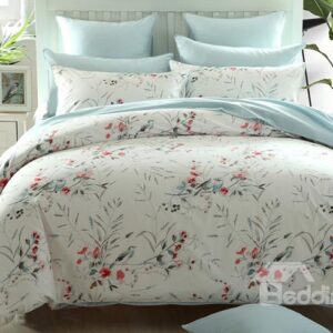 Pastoral Concise Style Birds Red Flower 4-Piece Duvet Cover Sets