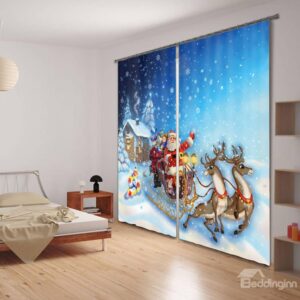 Santa Claus Print Polyester 3D Blackout Curtain