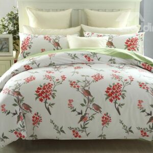 European Pastoral Style Birds Red Flower 4-Piece Cotton Duvet Cover Sets