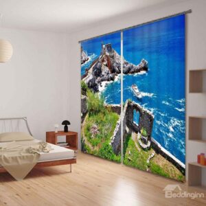 Blue Sea Print Polyester 3D Blackout Curtain