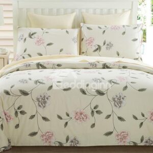 Elegant Rosa Multiflora Vine Beige 4-Piece Duvet Cover Sets