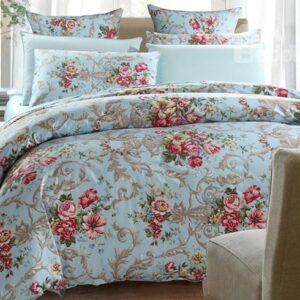 Deluxe Graceful Floral Cotton Blue 4-Piece Duvet Cover Sets
