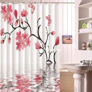 Novel Fashion Peach Blossom 3D Bathroom Shower Curtain