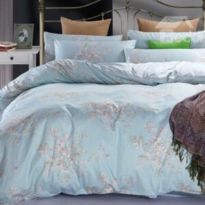 Pastel Blue Elegant Lilac Print 4-Piece Duvet Cover Sets