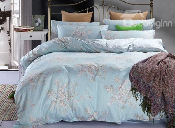 Pastel Blue Elegant Lilac Print 4-Piece Duvet Cover Sets