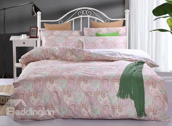 National Style Phoenix Tail Pink Cotton 4-Piece Duvet Cover Sets