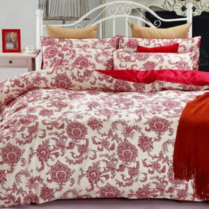 Red Jacquard Comfy Cotton 4-Piece Duvet Cover Sets