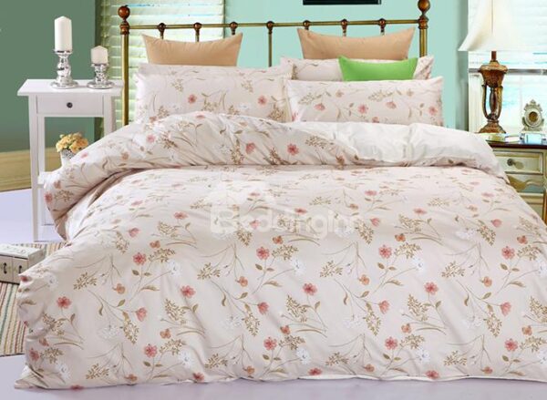 Top Class Pink Floral Cozy 100% Cotton 4-Piece Duvet Cover Sets