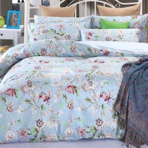 Top Grade Fresh Pastoral Floral Branch 100% Cotton 4-Piece Duvet Cover Sets