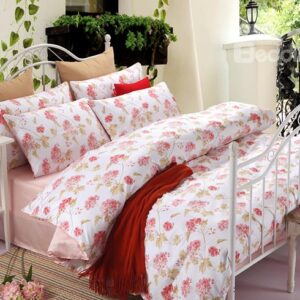 Fancy High Grade Pink Flower 100% Cotton 4-Piece Duvet Cover Sets