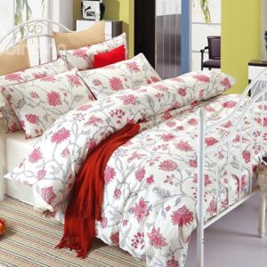 High-end Graceful Red Floral 100% Cotton 4-Piece Duvet Cover Sets